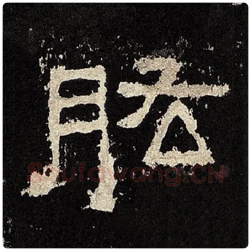 毛笔隶书肱字的写法,摘自书法作品张迁碑