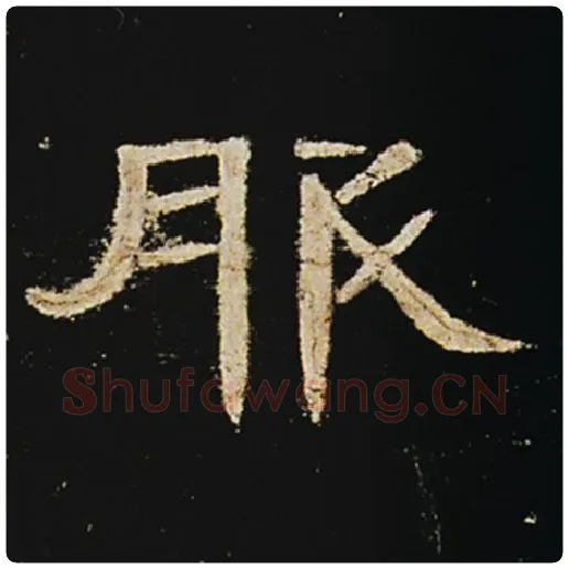 王敞毛笔隶书服字的写法,摘自王敞书法作品曹全碑